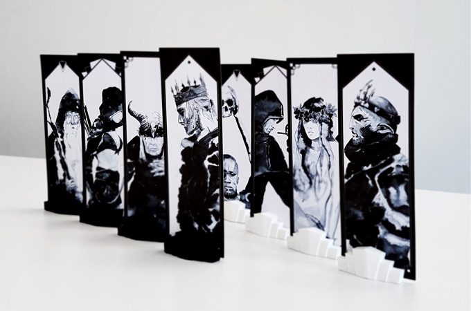 The heroes on their card holders